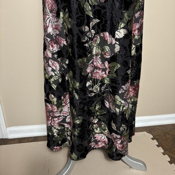 Nostalgia Black Velvet Burnout Floral Maxi Dress Sz S Whimsigoth Y2K Dark Fairy - Picture 8 of 14